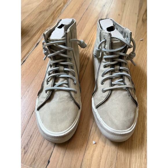 NEW Sperry X Rebecca Minkoff Women's 7.5 Washed Canvas High Top Sneaker Tan - Picture 2 of 12
